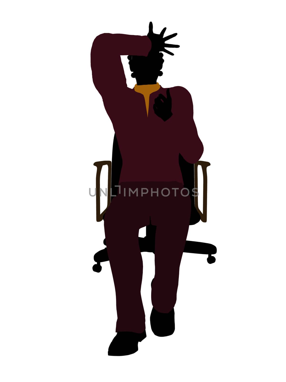 African American casual dressed female sitting on a chair silhouette on a white background