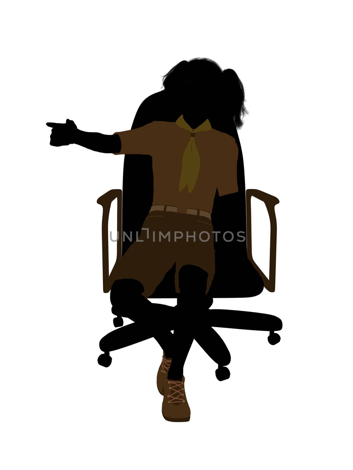 Girl scout sitting on A Chair silhouette dressed in shorts on a white background