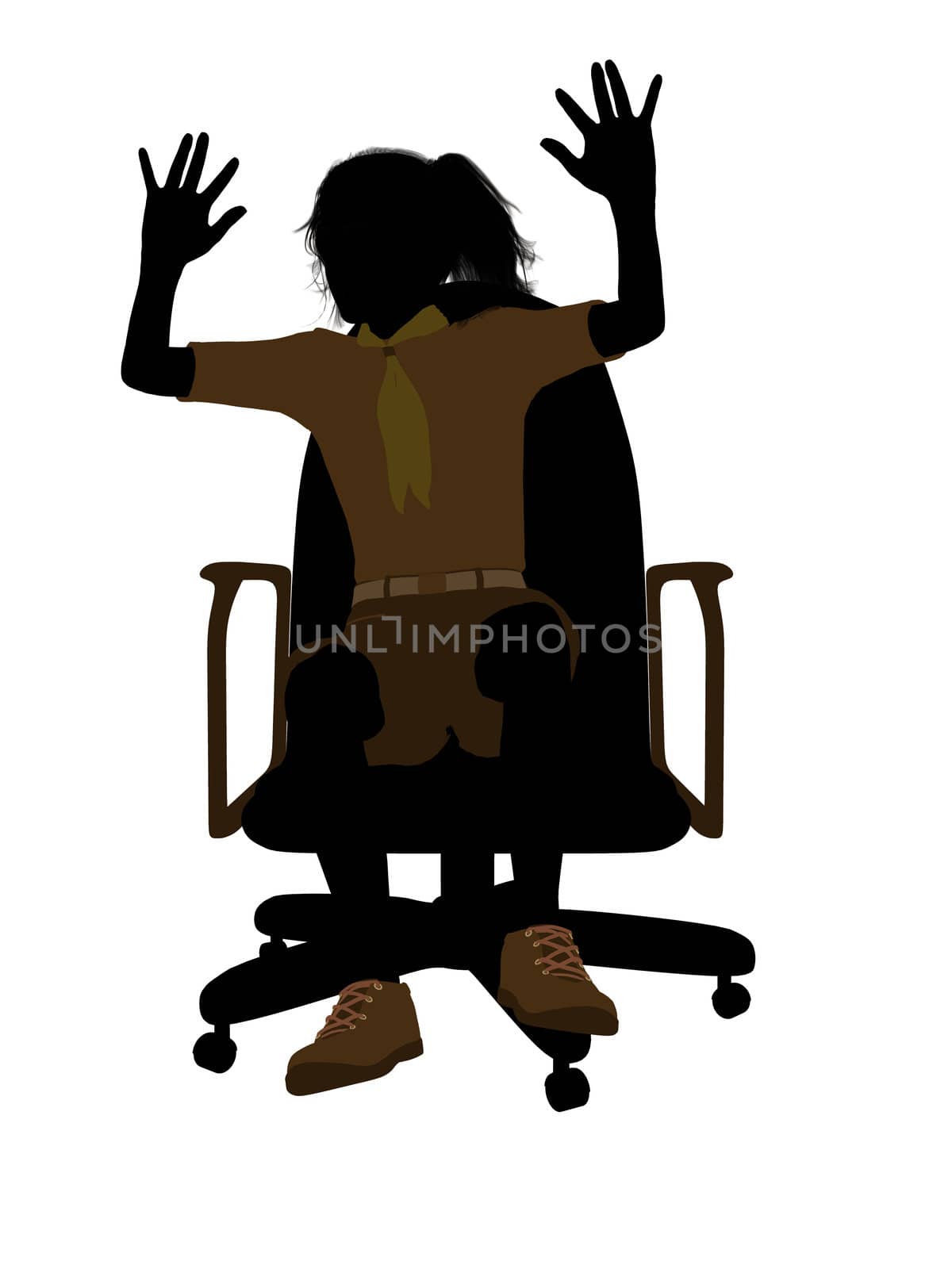 Girl scout sitting on A Chair silhouette dressed in shorts on a white background