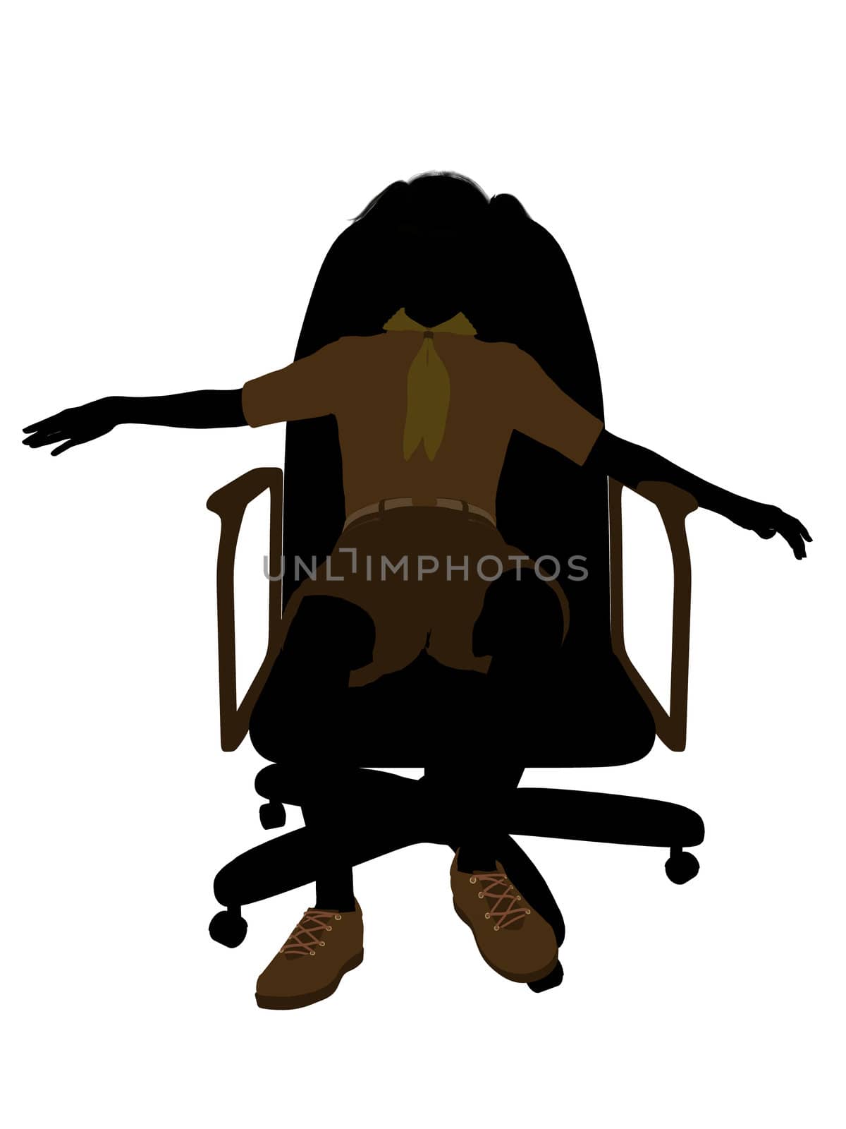 Girl scout sitting on A Chair silhouette dressed in shorts on a white background