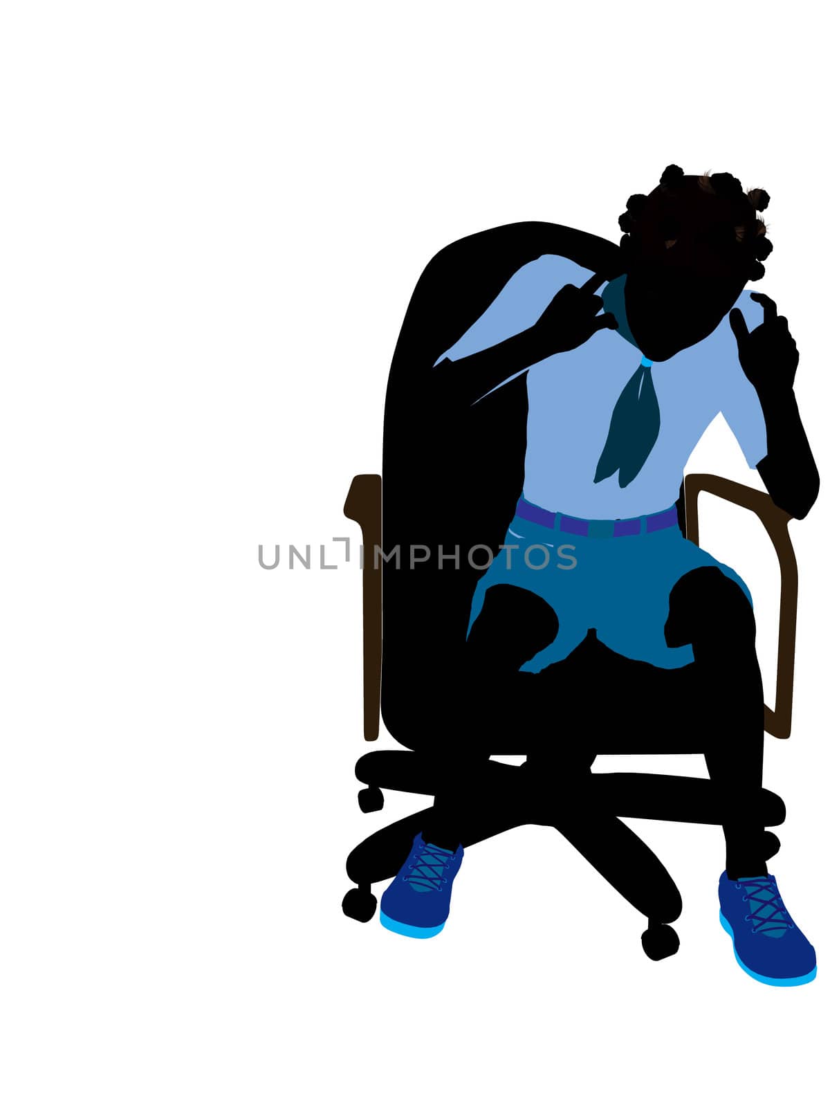 African american girl scout sitting in a chair silhouette dressed in shorts on a white background