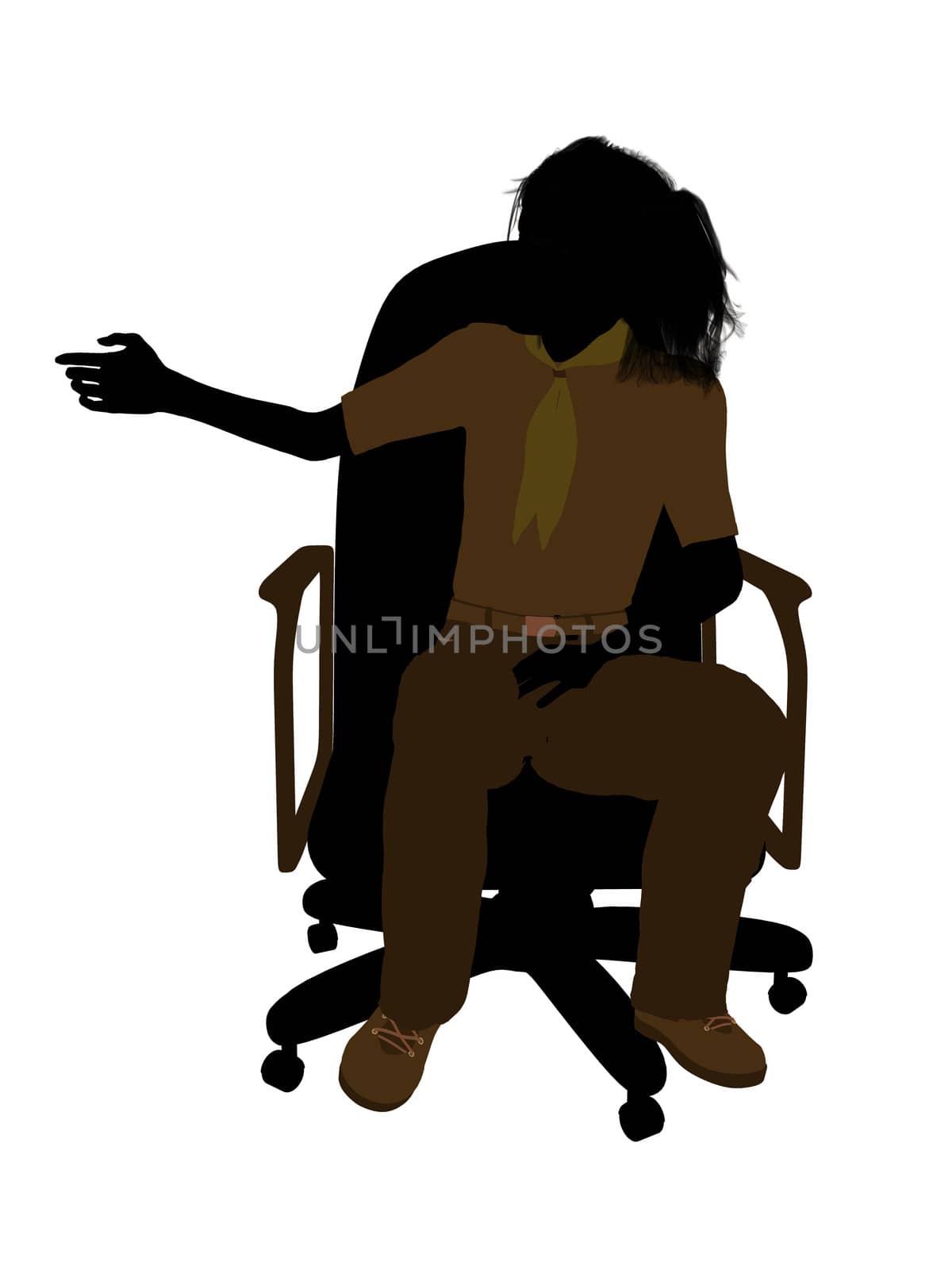 Girl scout sitting in a chair silhouette dressed in shorts on a white background