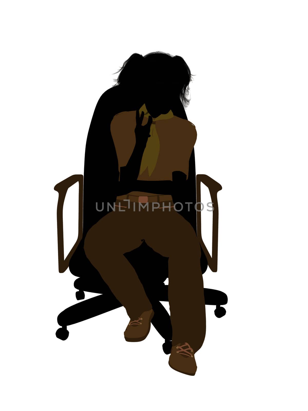 Girl scout sitting in a chair silhouette dressed in shorts on a white background