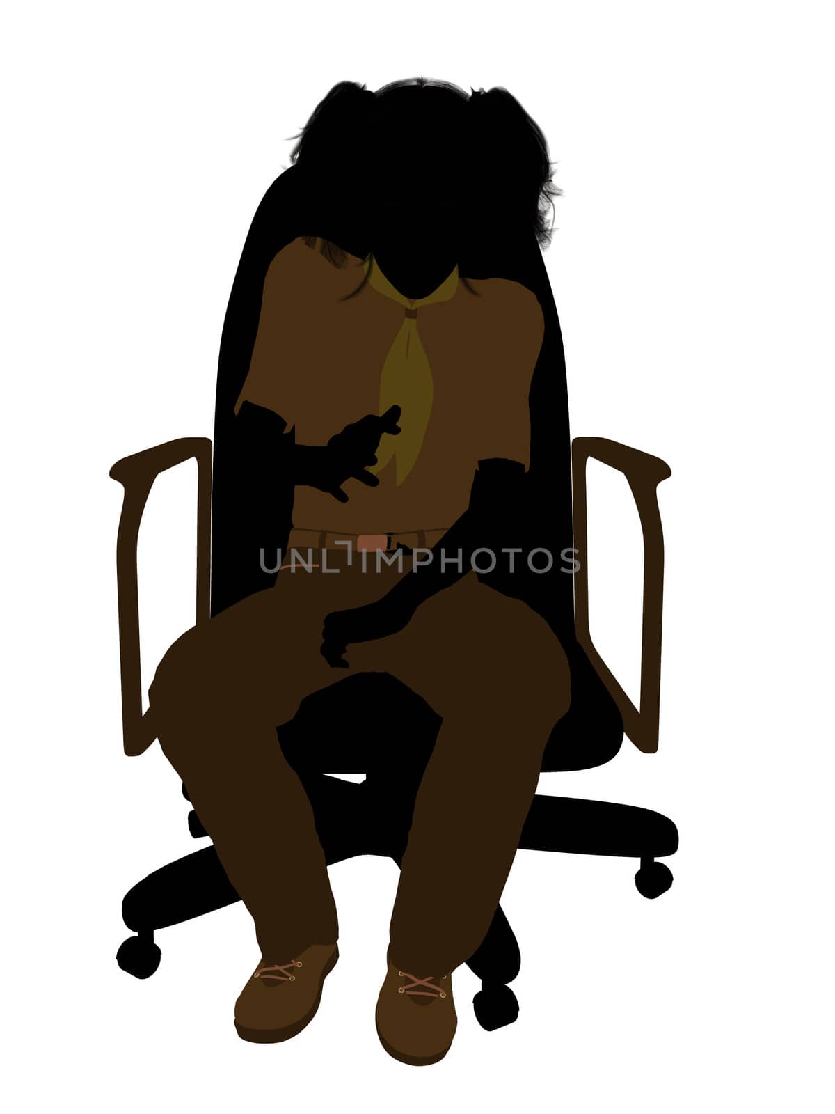 Girl scout sitting in a chair silhouette dressed in shorts on a white background