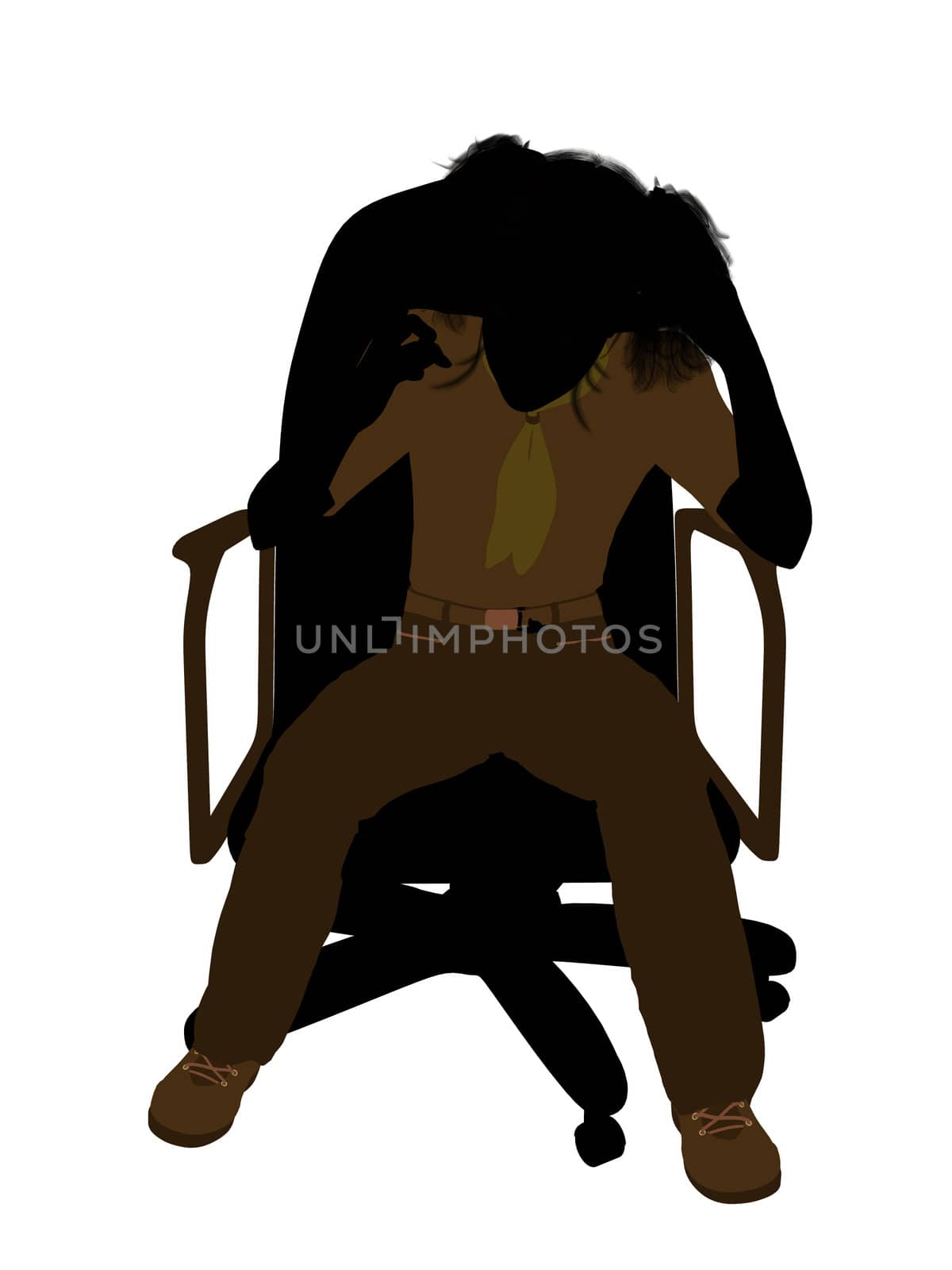 Girl scout sitting in a chair silhouette dressed in shorts on a white background
