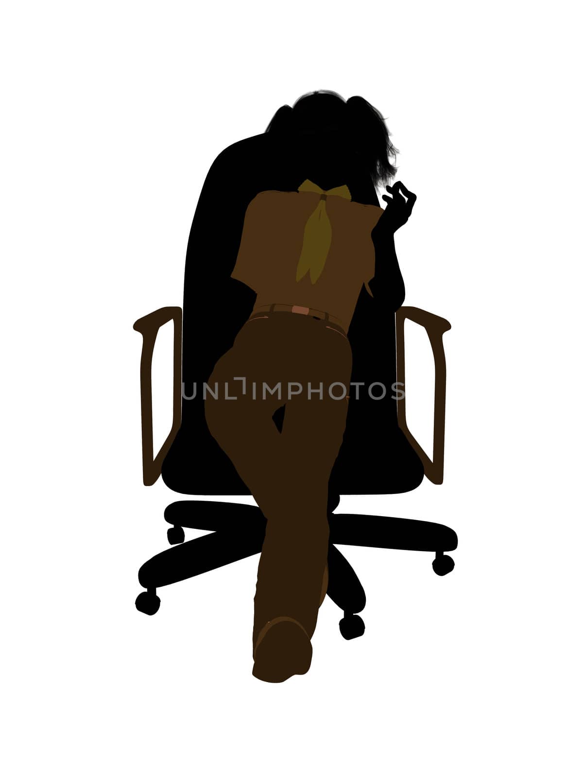 Girl scout sitting in a chair silhouette dressed in shorts on a white background