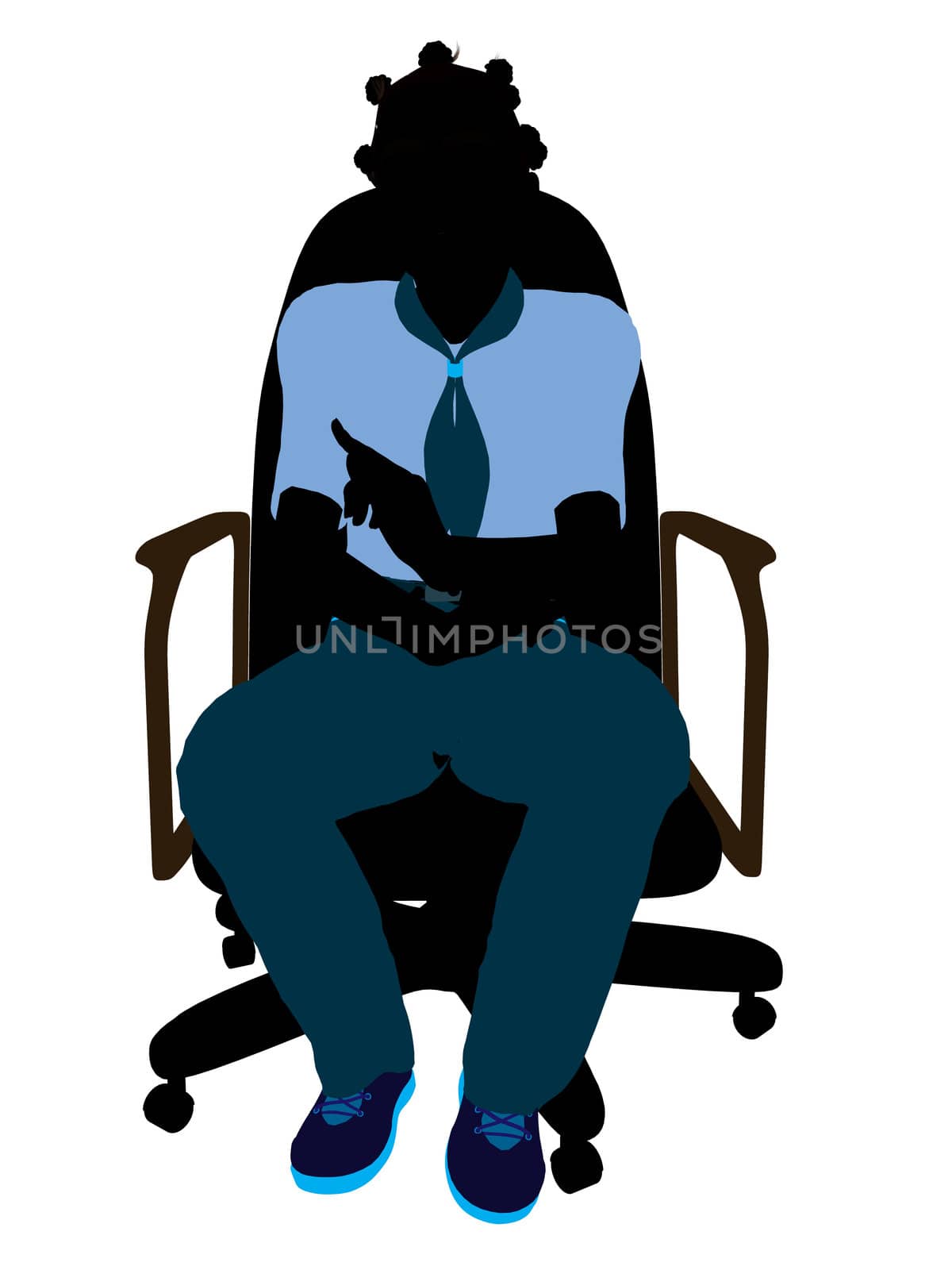 African american girl scout sitting in a chair silhouette dressed in shorts on a white background