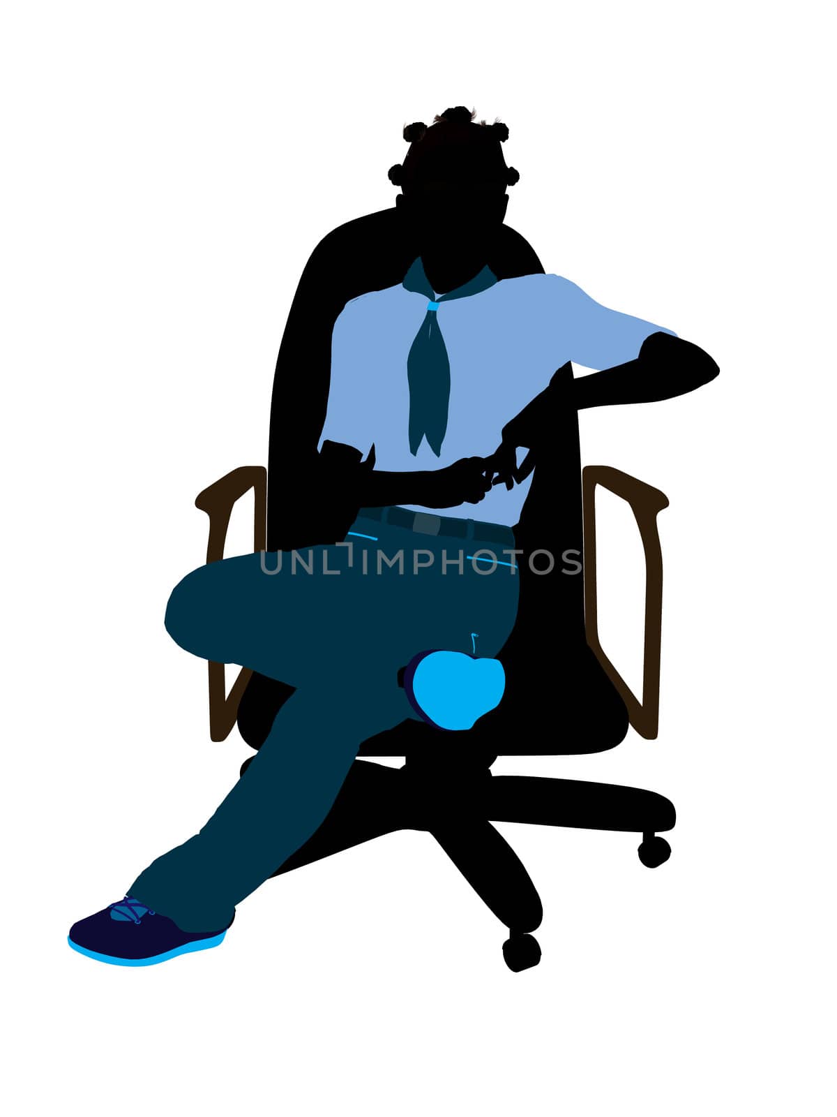 African american girl scout sitting in a chair silhouette dressed in shorts on a white background