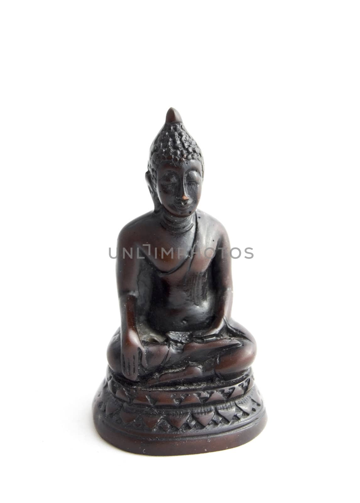 Bronze buddha isolated on a white background by ladyminnie