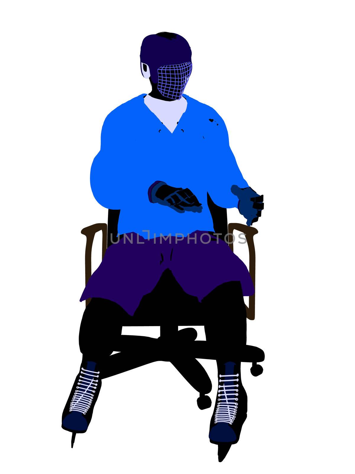 Male hockey player sitting on a chair art illustration silhouette on a white background