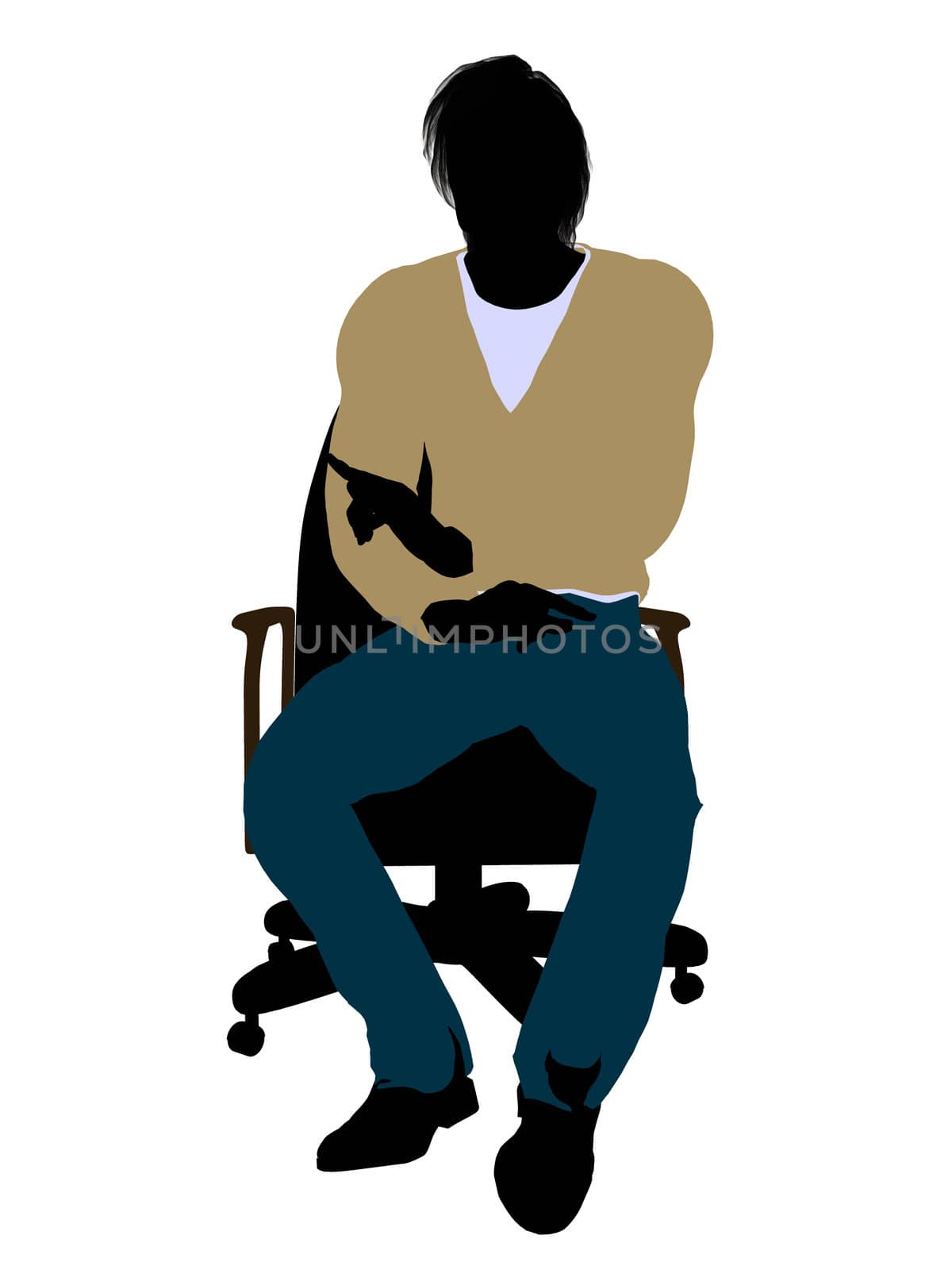 Casually dressed male in overalls sitting in a chair silhouette on a white background