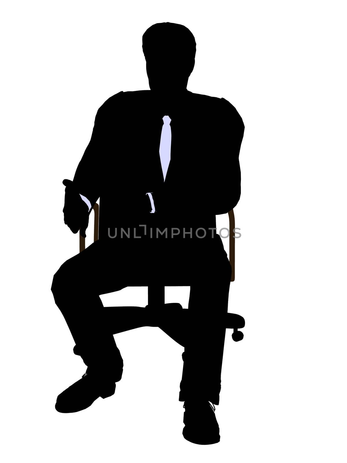Male wearing a business suit sitting in a chair silhouette illustration on a white background