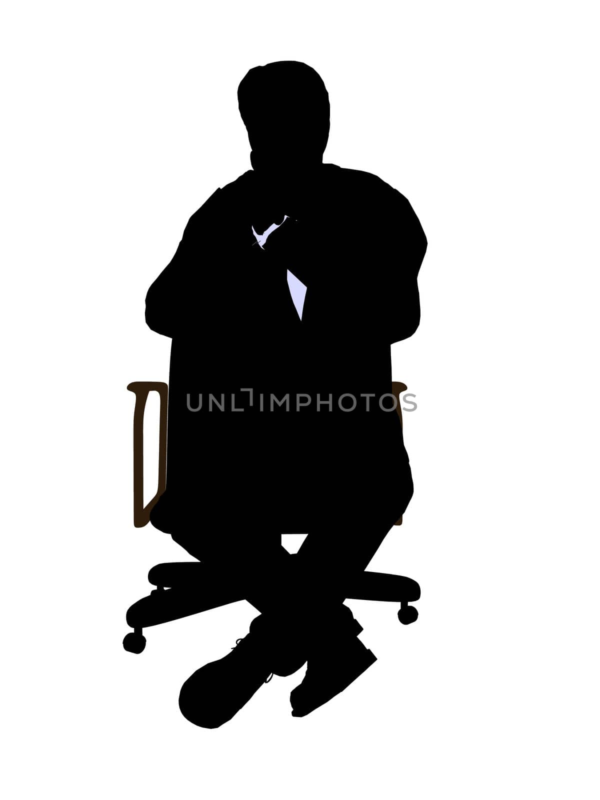 Male wearing a business suit sitting in a chair silhouette illustration on a white background