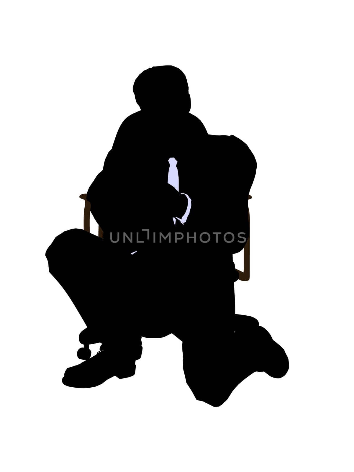 Male wearing a business suit sitting in a chair silhouette illustration on a white background