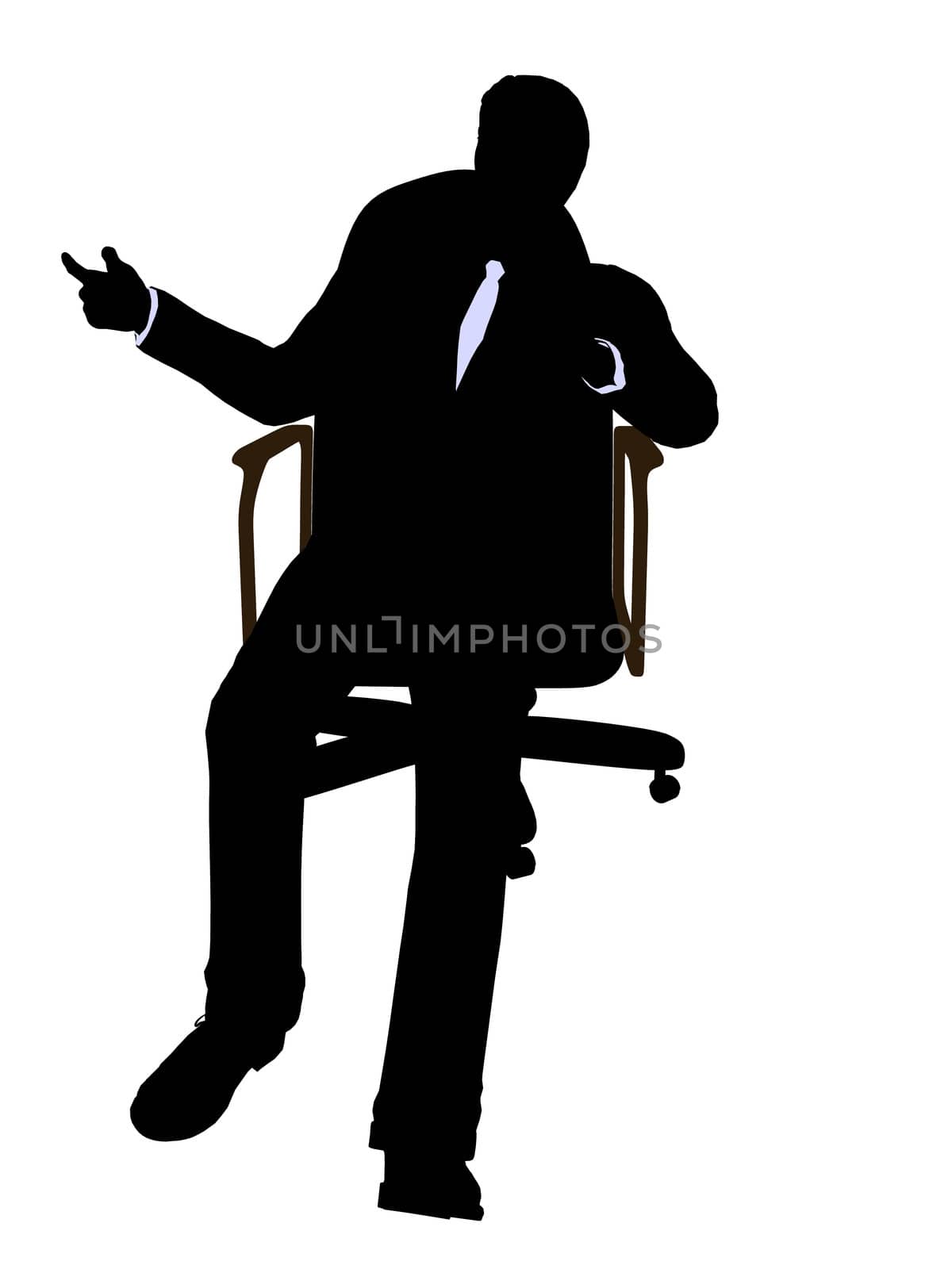 Male wearing a business suit sitting in a chair silhouette illustration on a white background