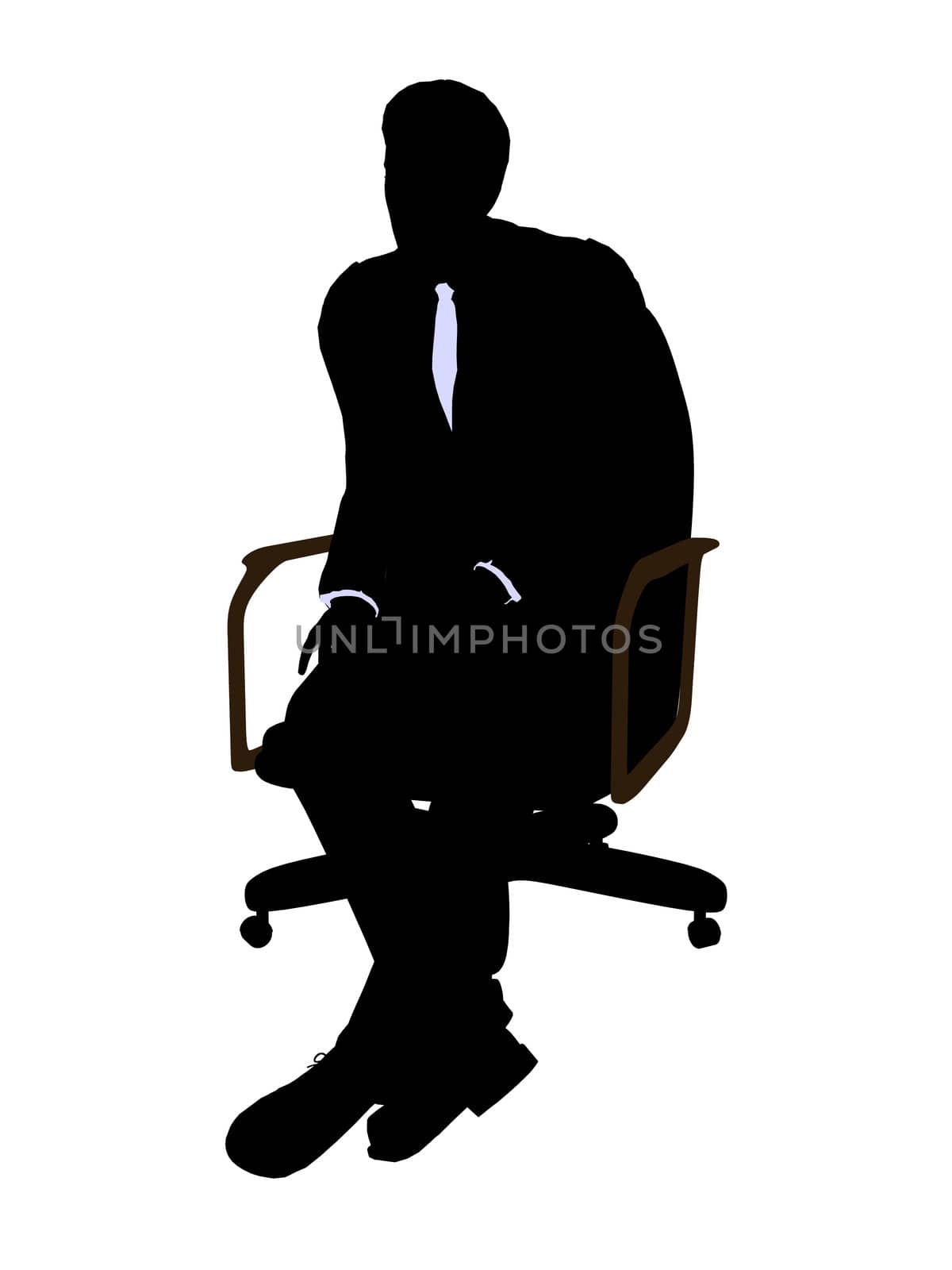 Male wearing a business suit sitting in a chair silhouette illustration on a white background