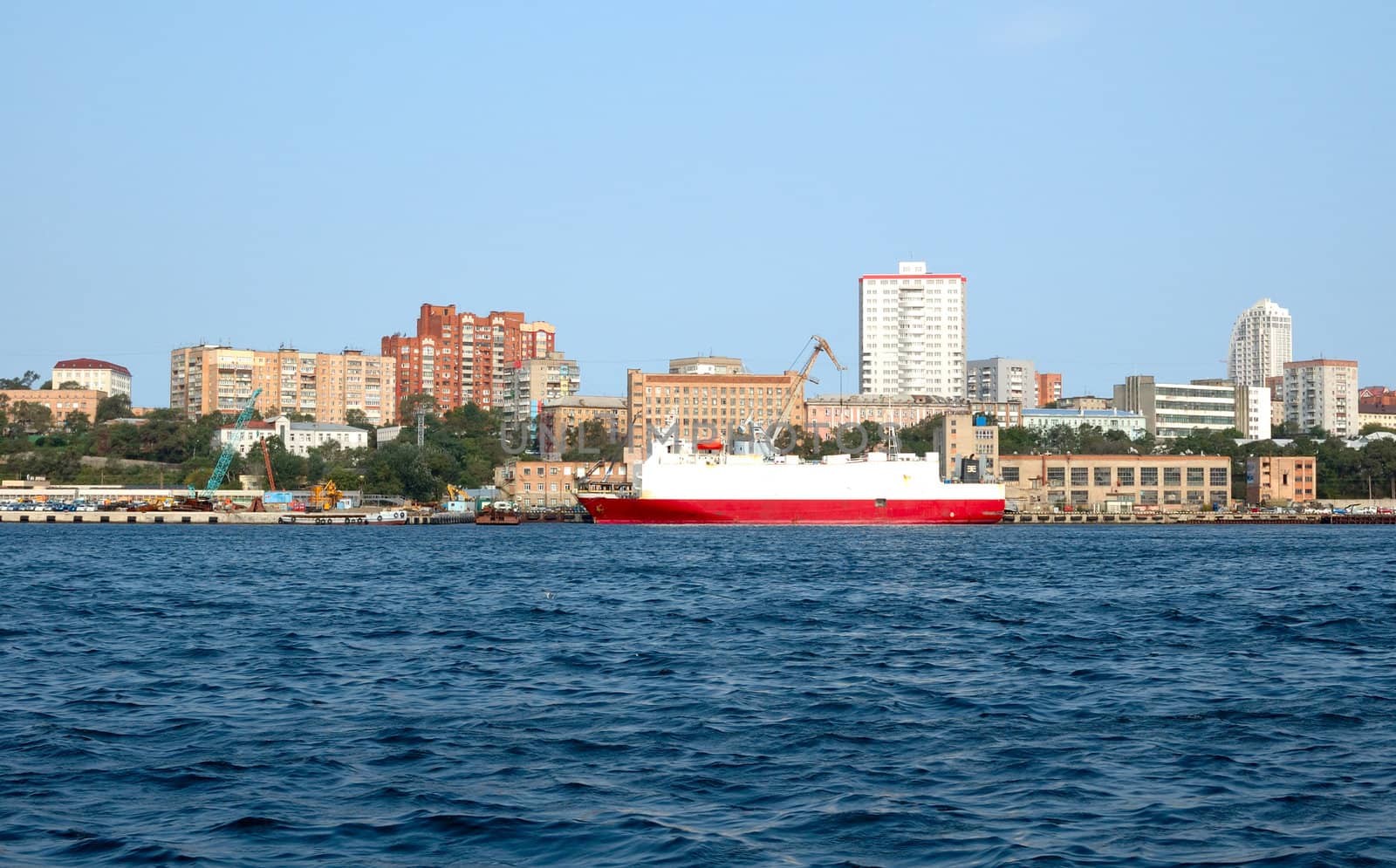 Sea scenery of Russian seaport - Vladivostok.