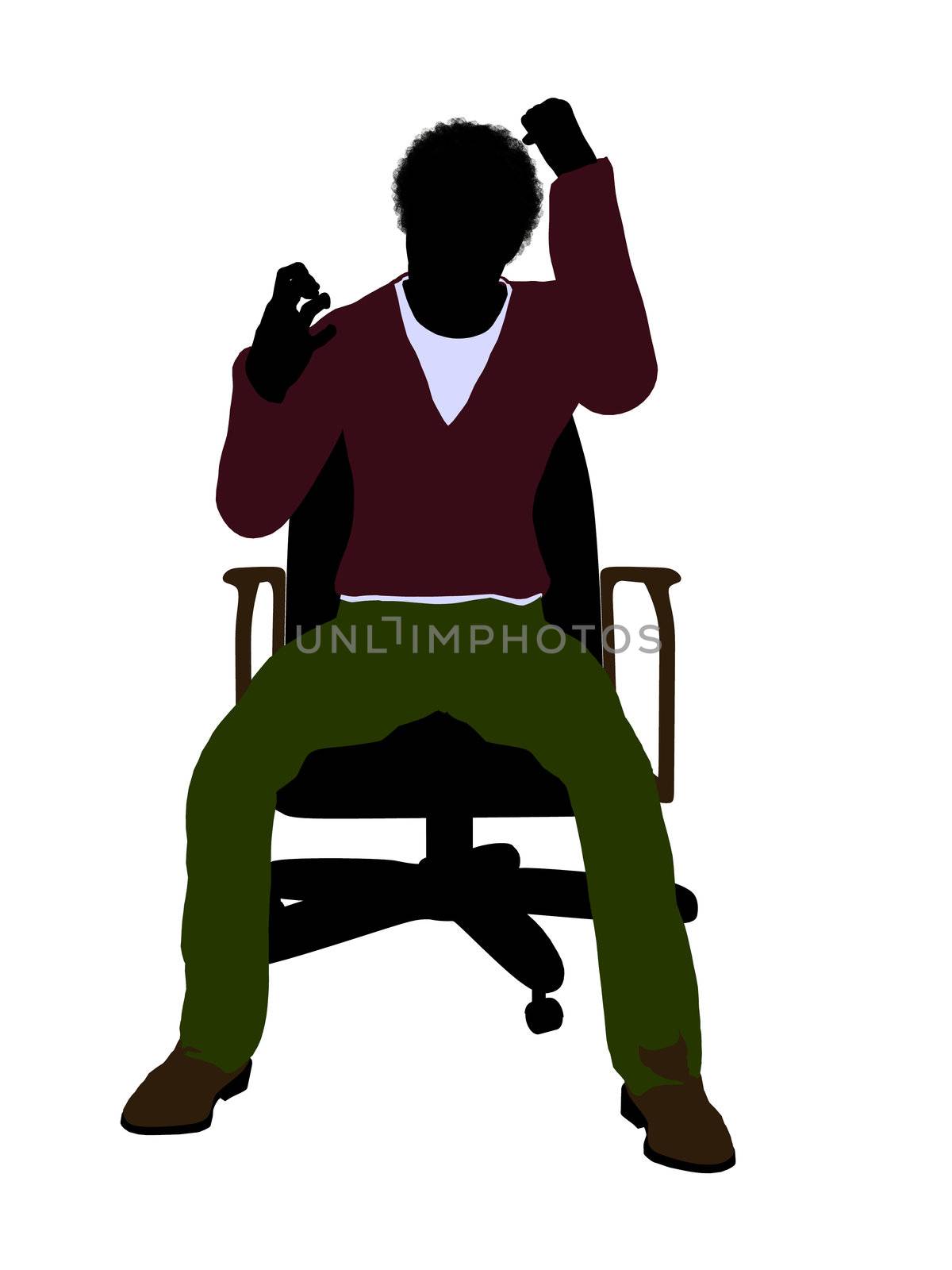 African American casual dressed male sitting on a chair silhouette on a white background