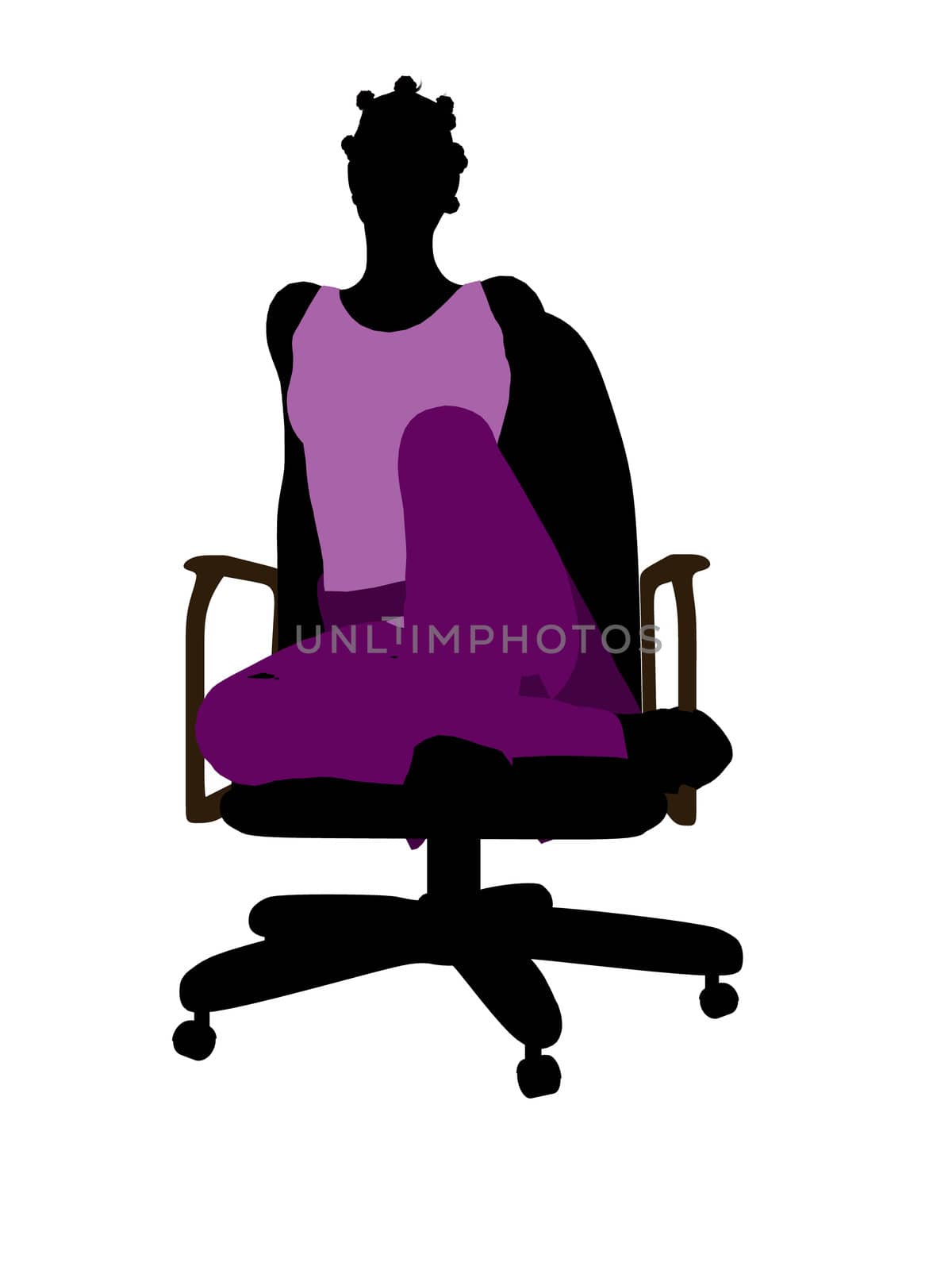 African American casual dressed female sitting on a chair silhouette on a white background