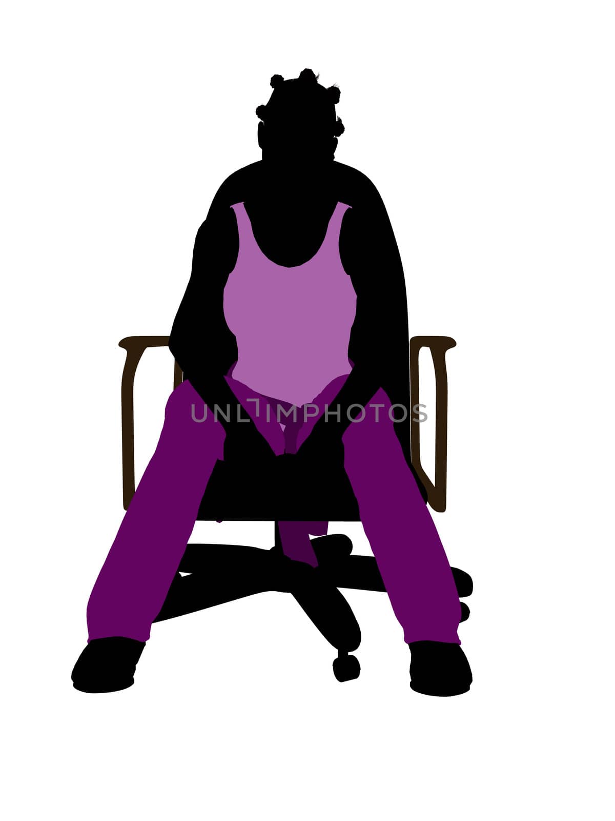 African American casual dressed female sitting on a chair silhouette on a white background