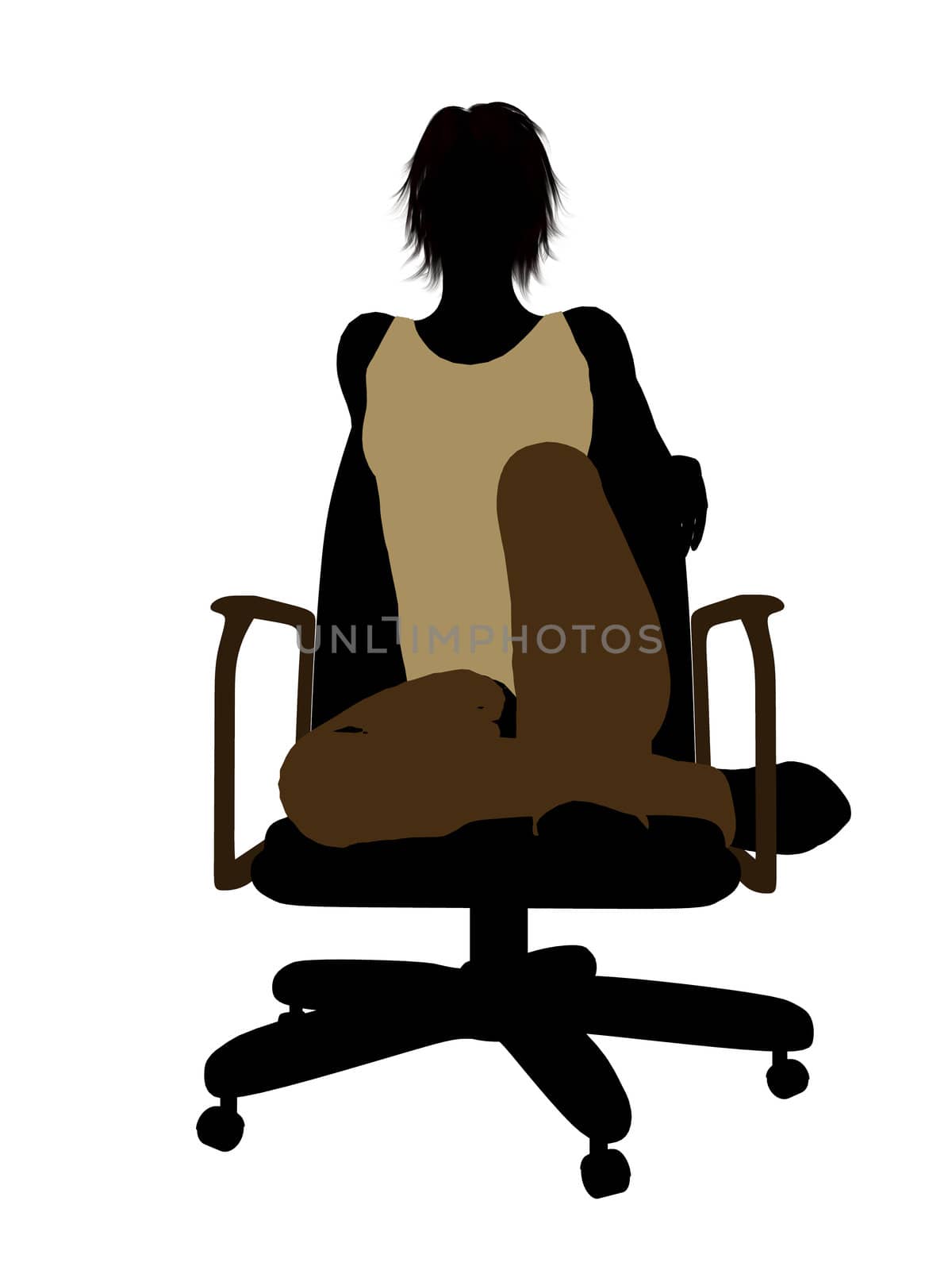 Casual dressed female sitting on a chair silhouette on a white background