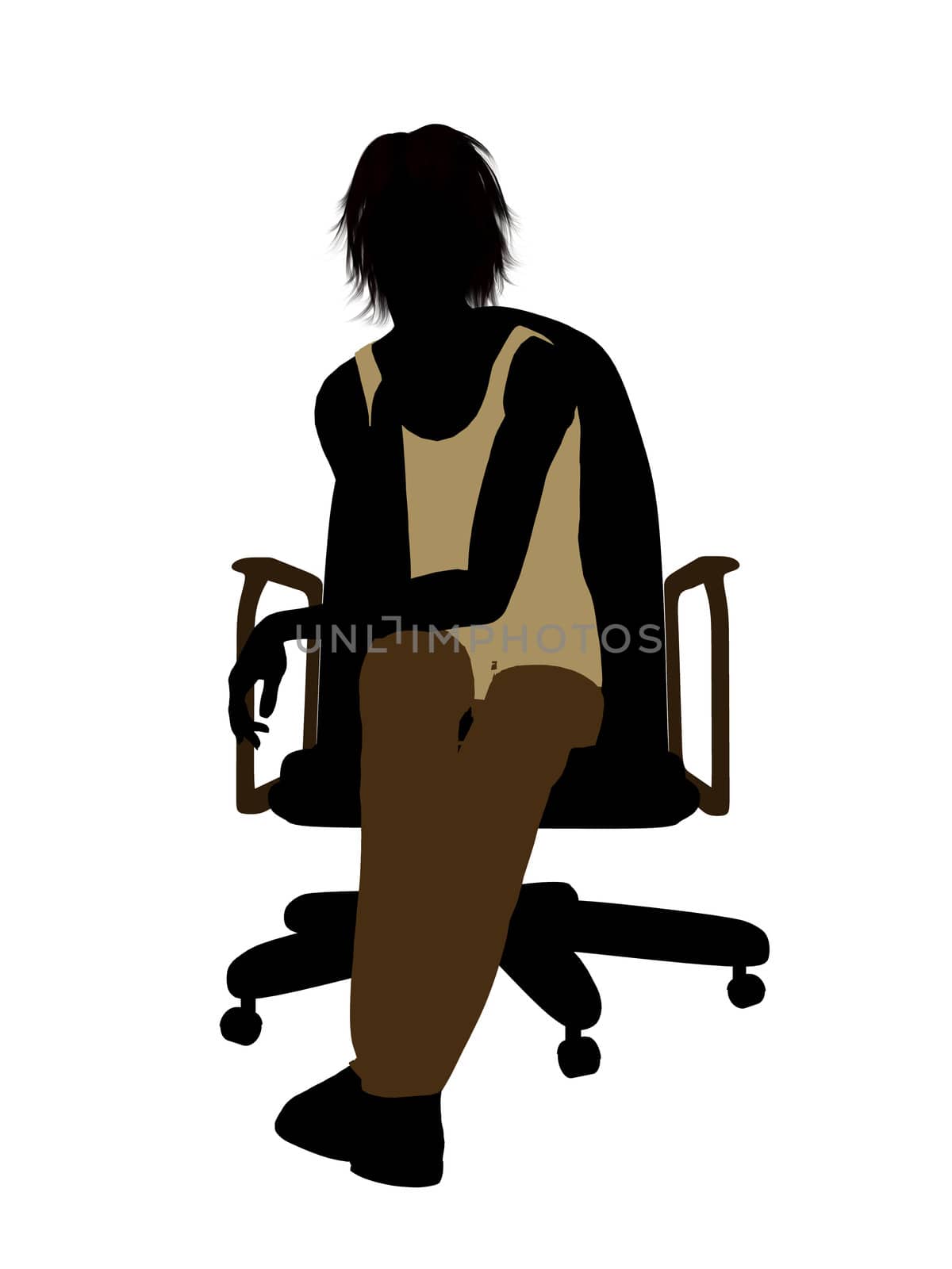 Casual dressed female sitting on a chair silhouette on a white background
