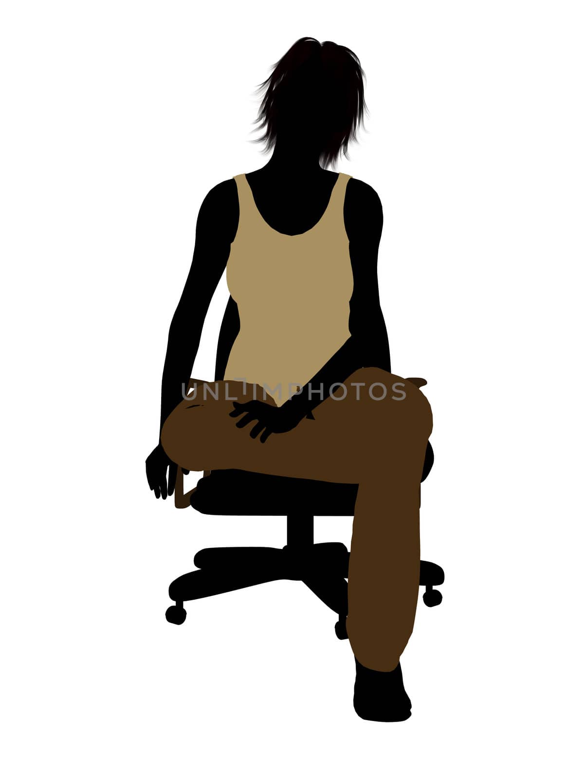 Casual dressed female sitting on a chair silhouette on a white background