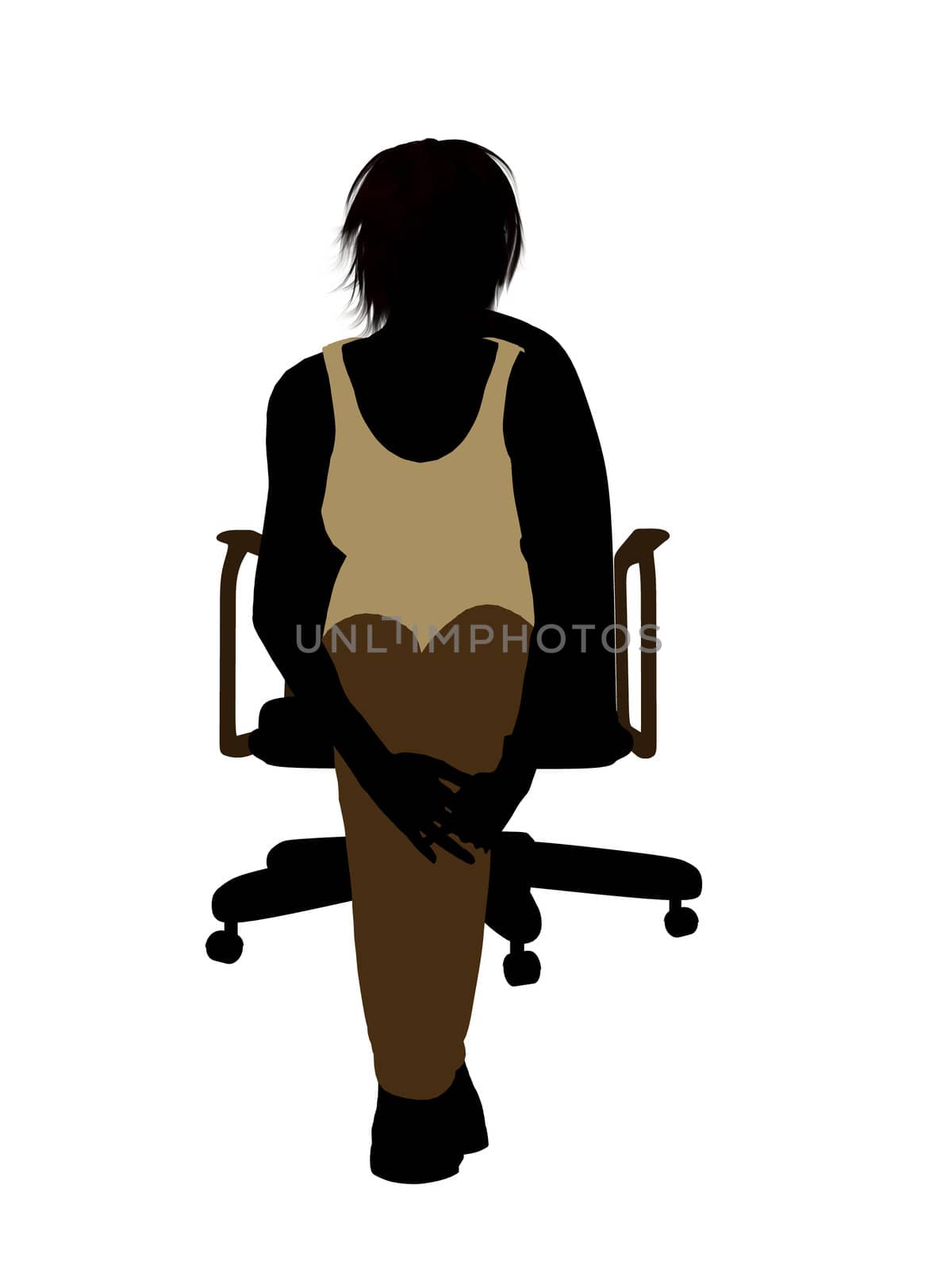 Casual dressed female sitting on a chair silhouette on a white background