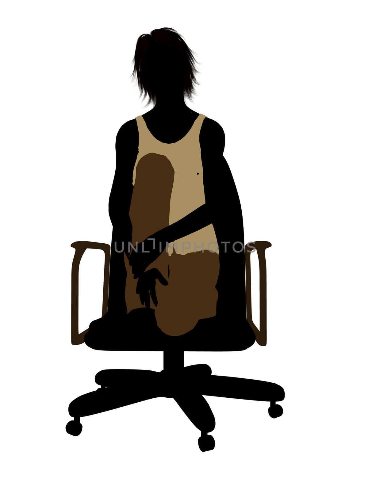 Casual dressed female sitting on a chair silhouette on a white background