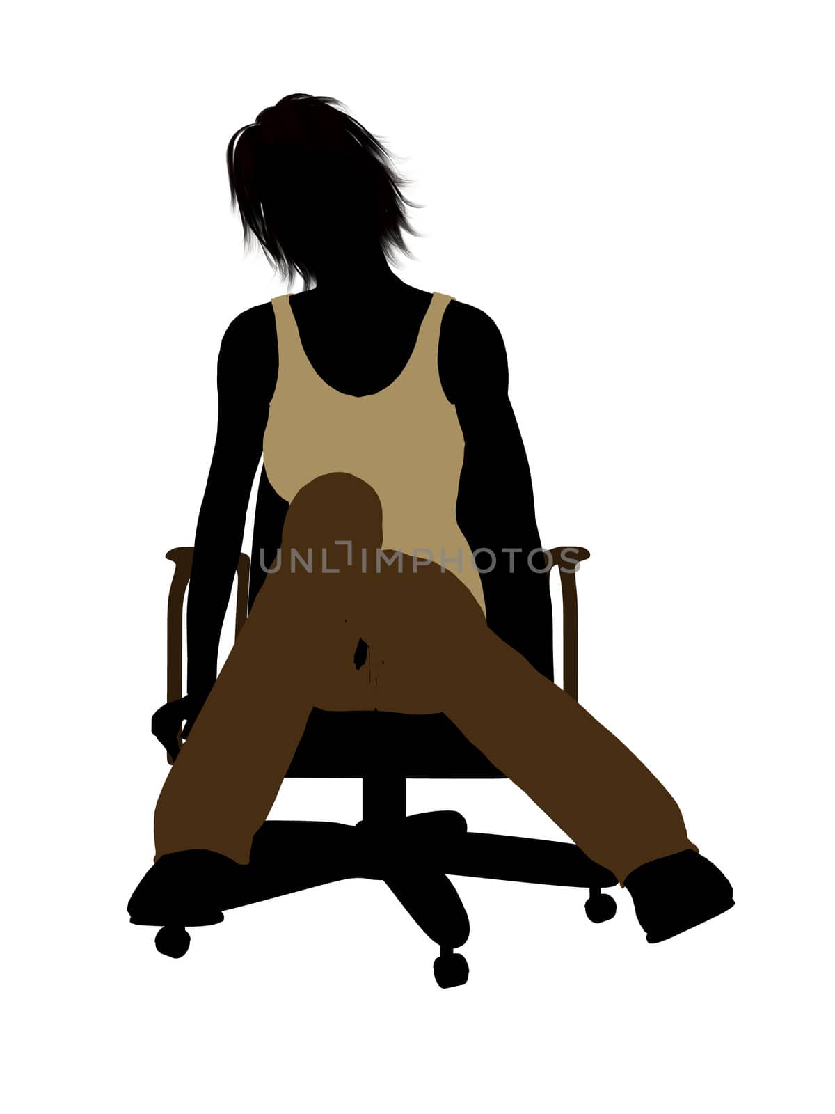 Casual dressed female sitting on a chair silhouette on a white background