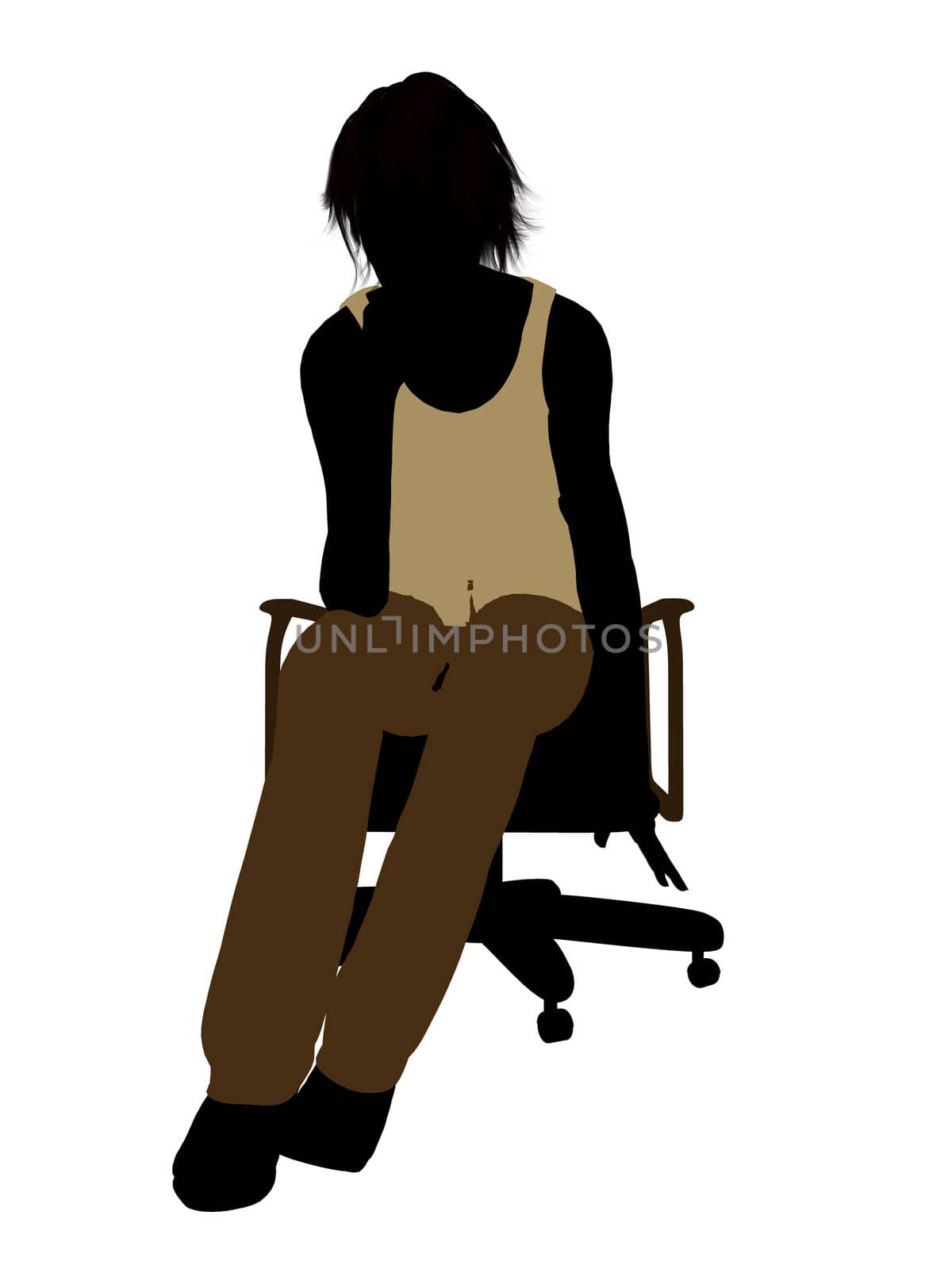 Casual dressed female sitting on a chair silhouette on a white background