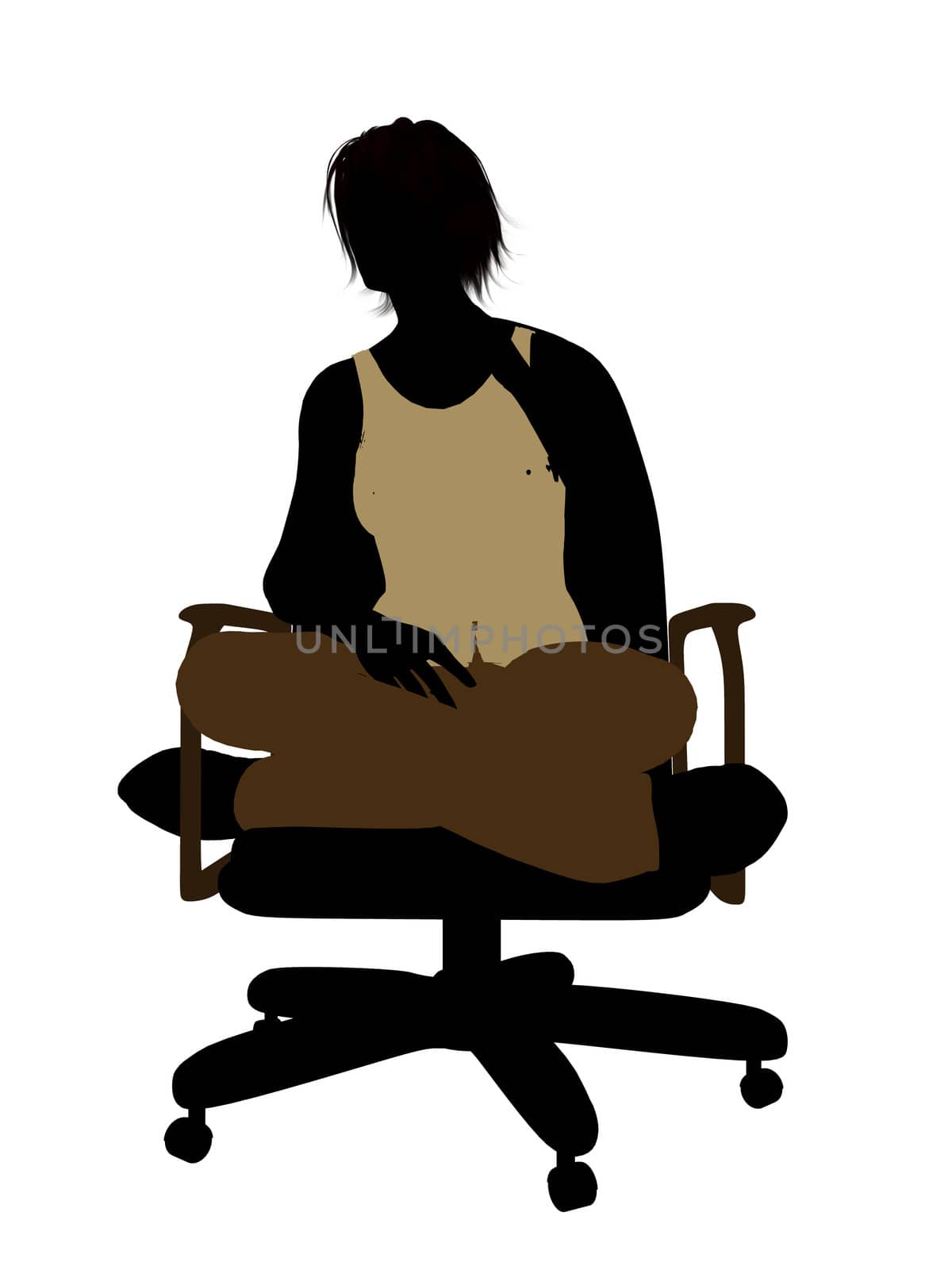 Casual dressed female sitting on a chair silhouette on a white background
