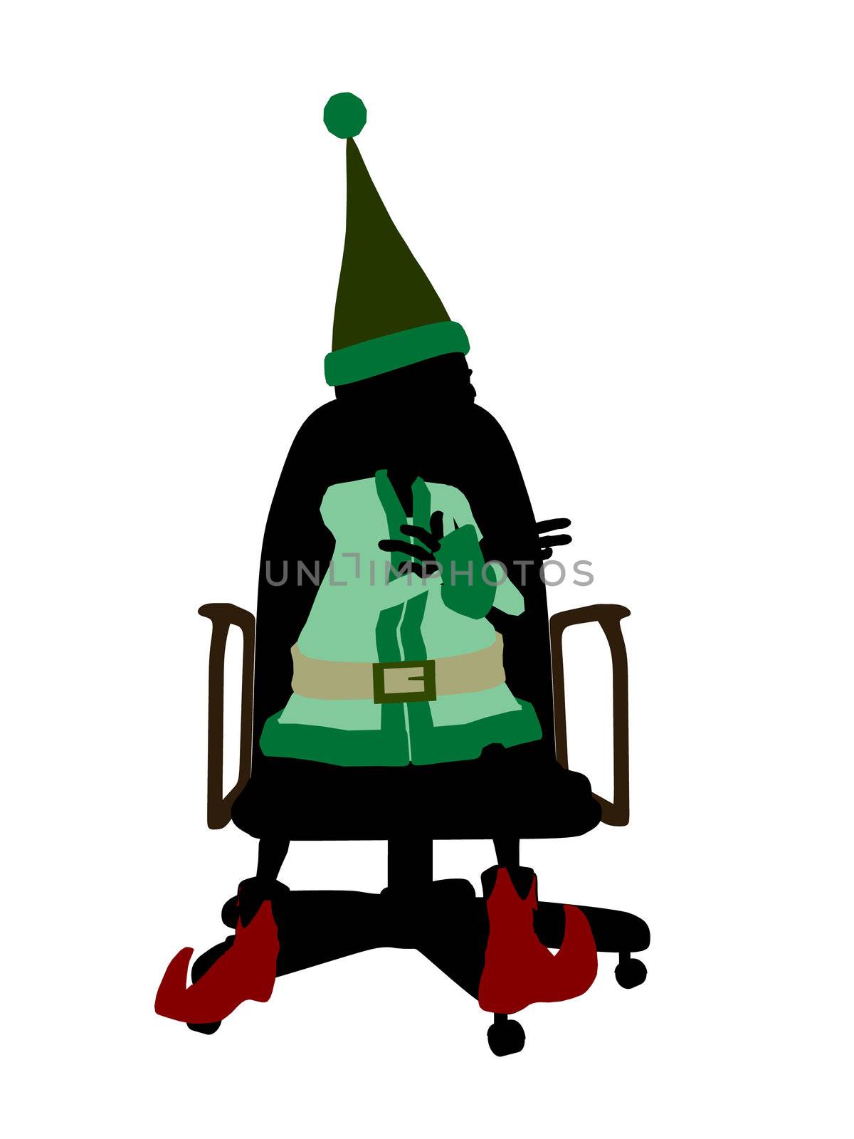A  christmas elf sitting in a chair illustration silhouette on a white background