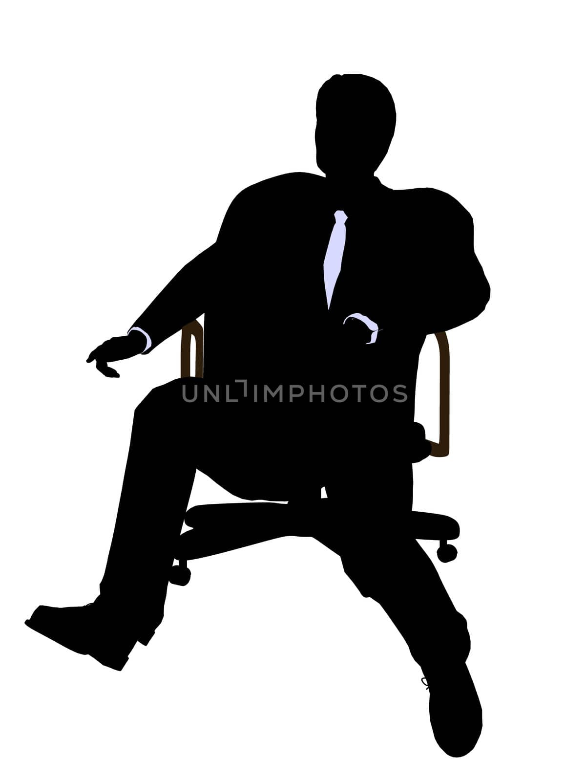 Male wearing a business suit sitting in a chair silhouette illustration on a white background