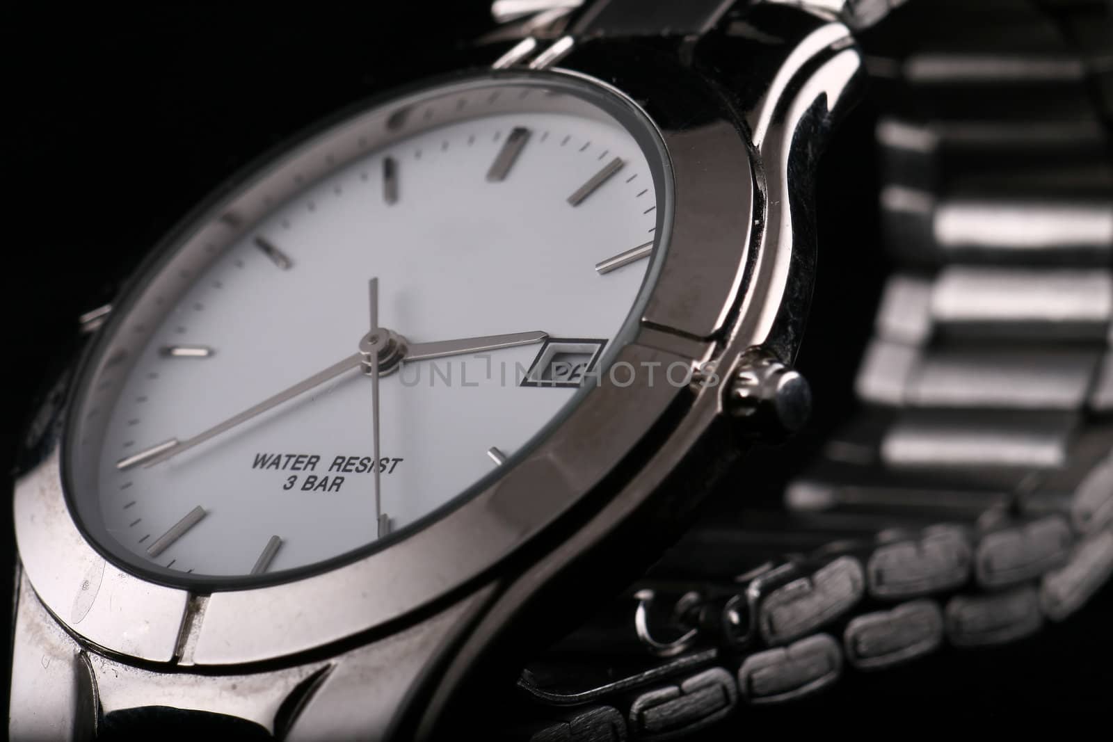 pachshot of a silver watch