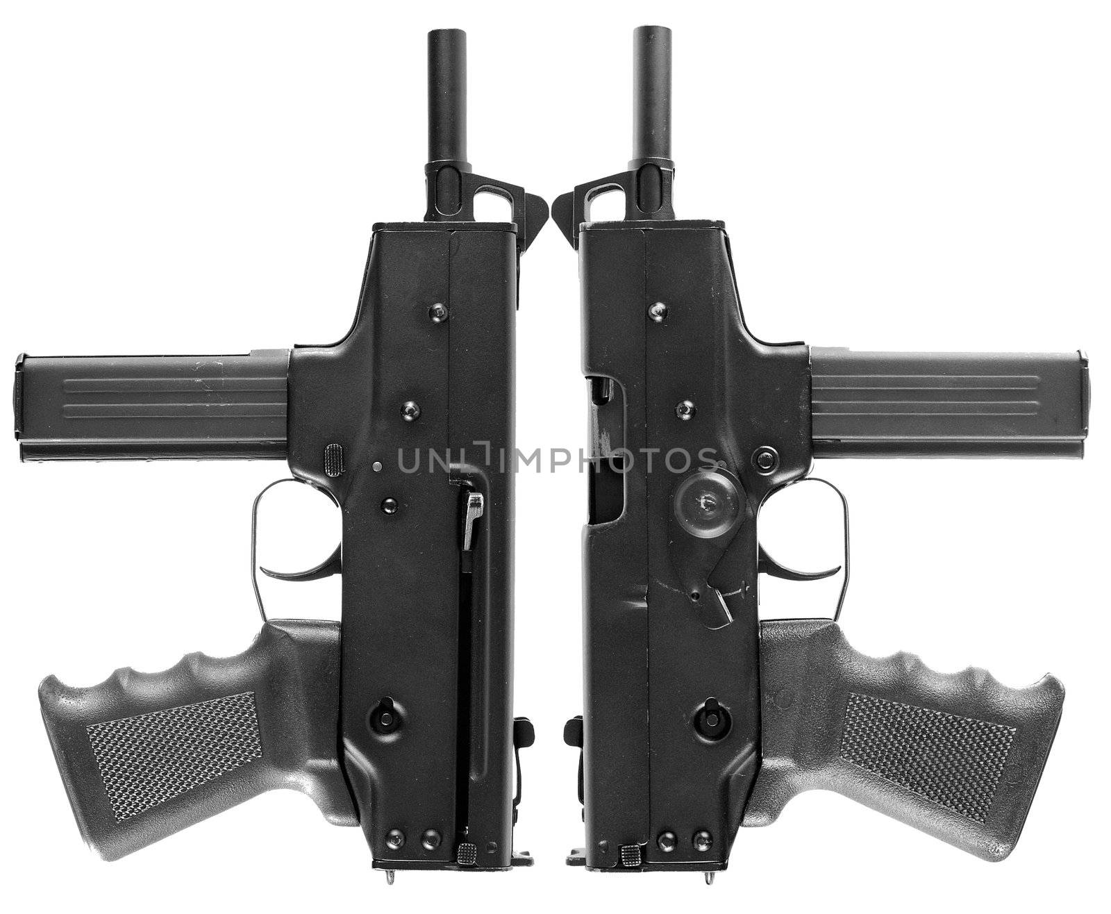 Two automatic pistols on a white background