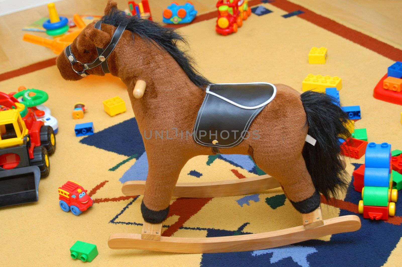 A rocking horse in the child's room