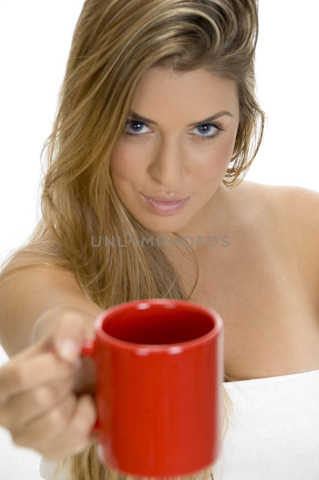 sexy female showing coffee mug