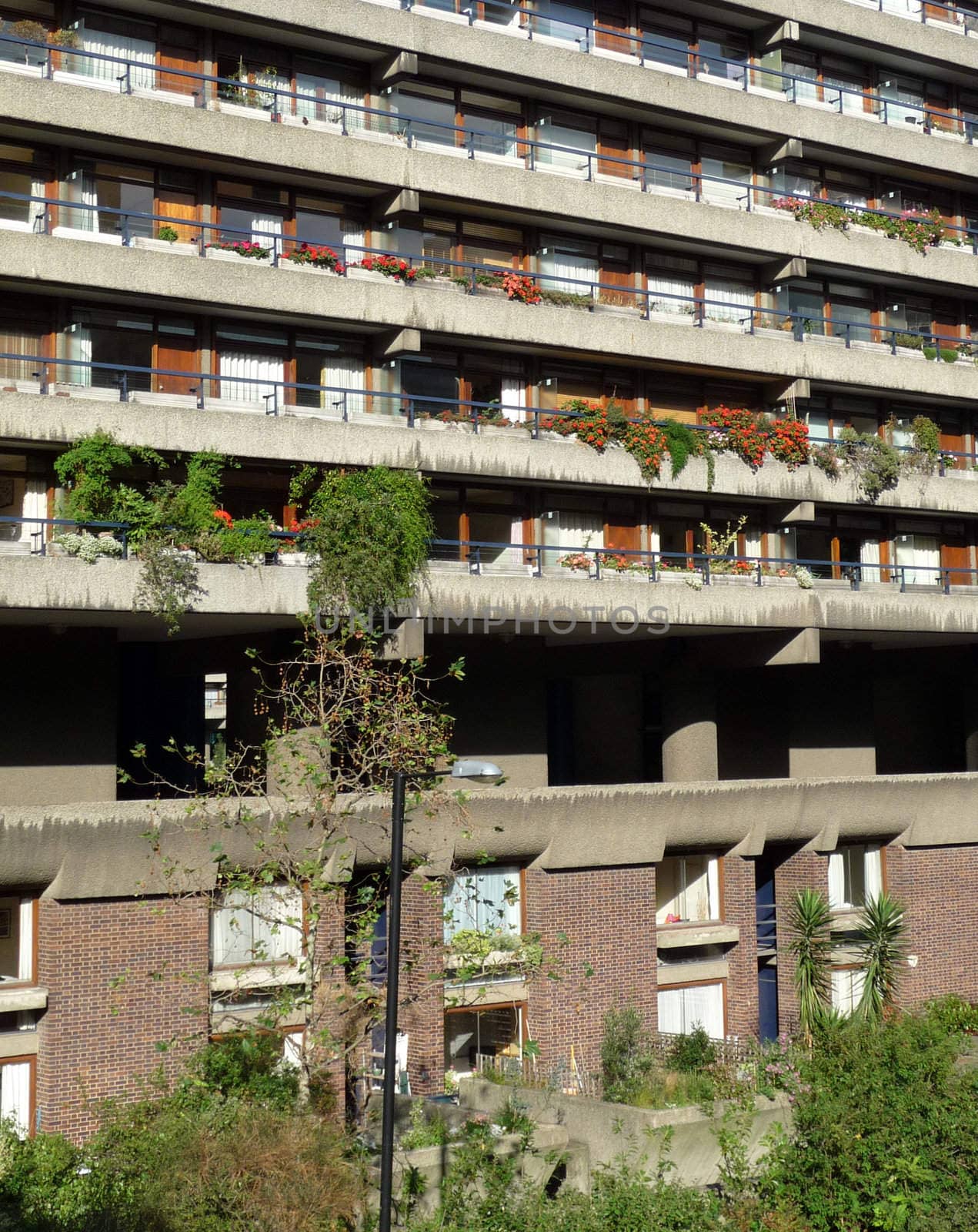 The side of a block of flats that are designed in the brutalist style.