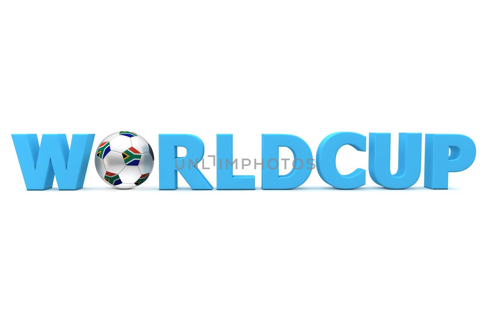 blue word Worldcup with football/soccer ball replacing letter O - south african flag on the ball