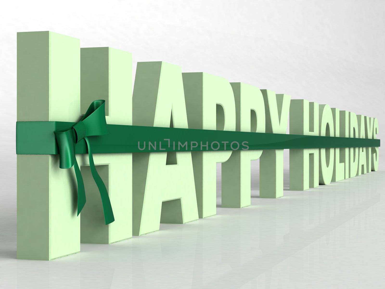 three dimensional green happy holidays text wrapped in a  ribbon by imagerymajestic