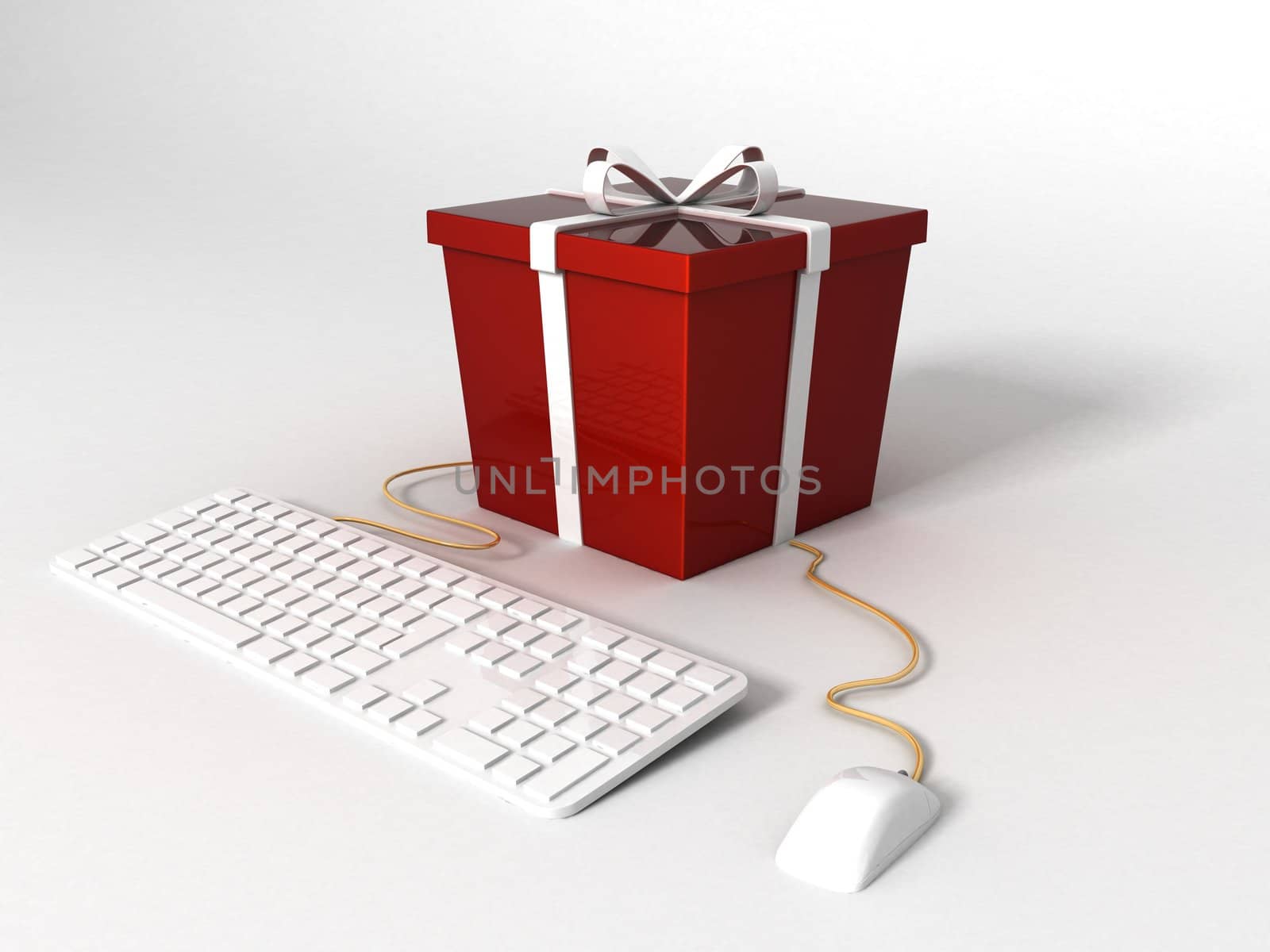  three dimensional  keyboard ,mouse and wrapped gift by imagerymajestic