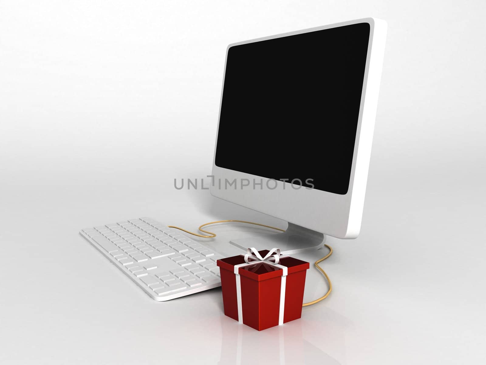  three dimensional  computer and gift with red wrapping by imagerymajestic