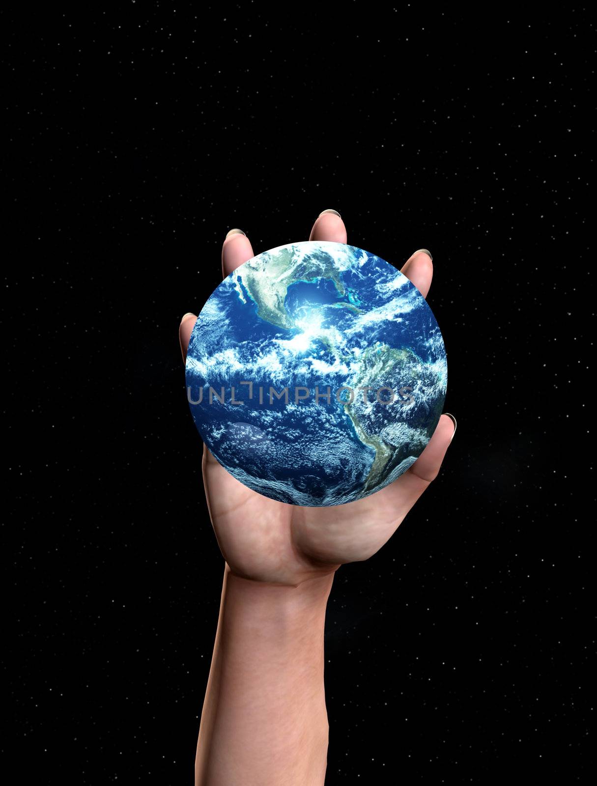 A conceptual image of a greedy hand about to grab control over the world.