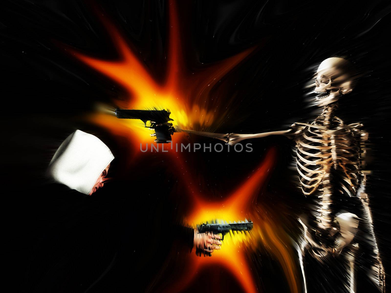 A conceptual abstract image showing that gun crime can lead to death.