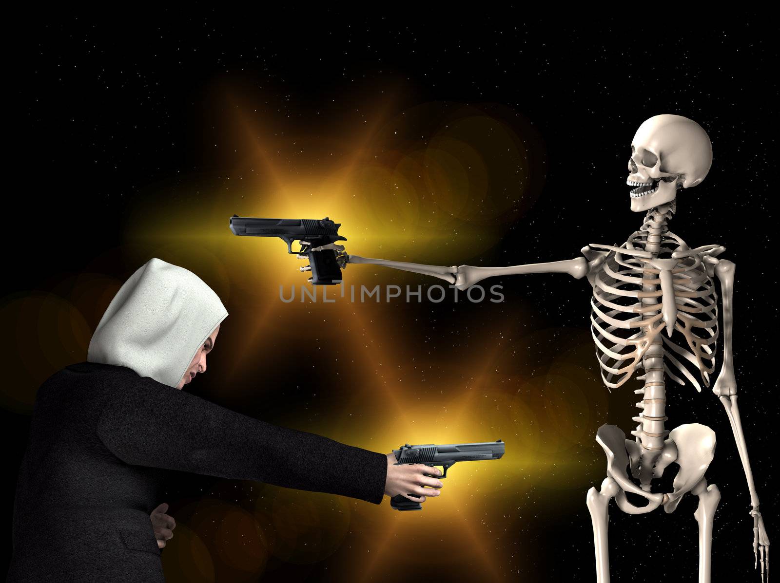 A conceptual abstract image showing that gun crime can lead to death.