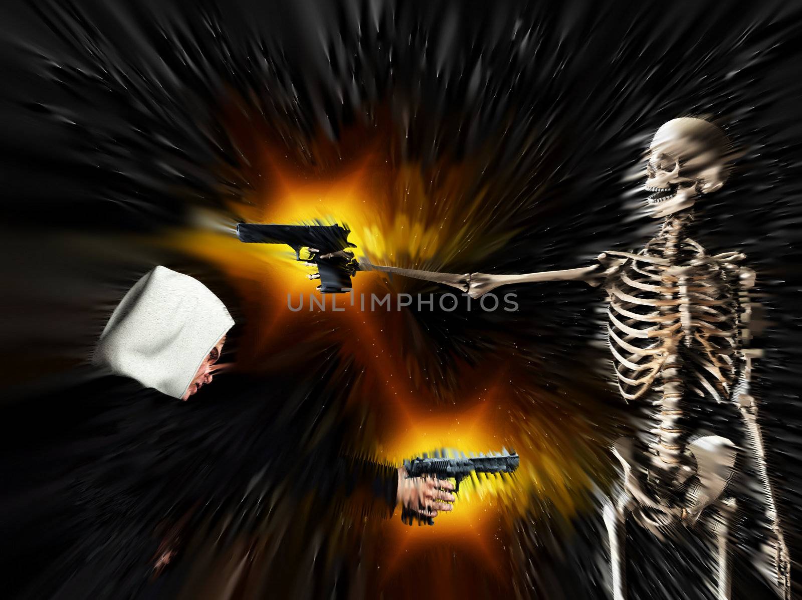 A conceptual abstract image showing that gun crime can lead to death.