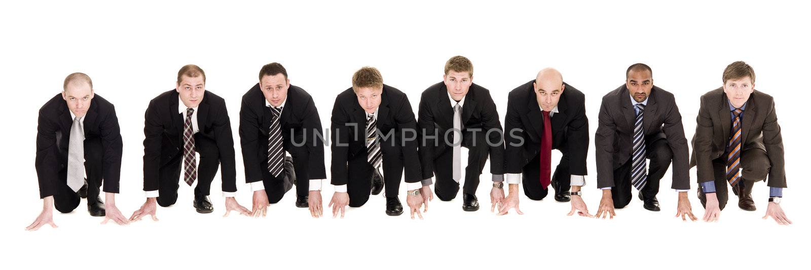 Businessmen in start position isolated on white background