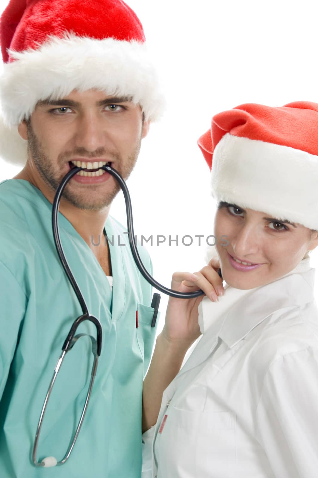 posing medicals professional with stethoscope on an isolated background