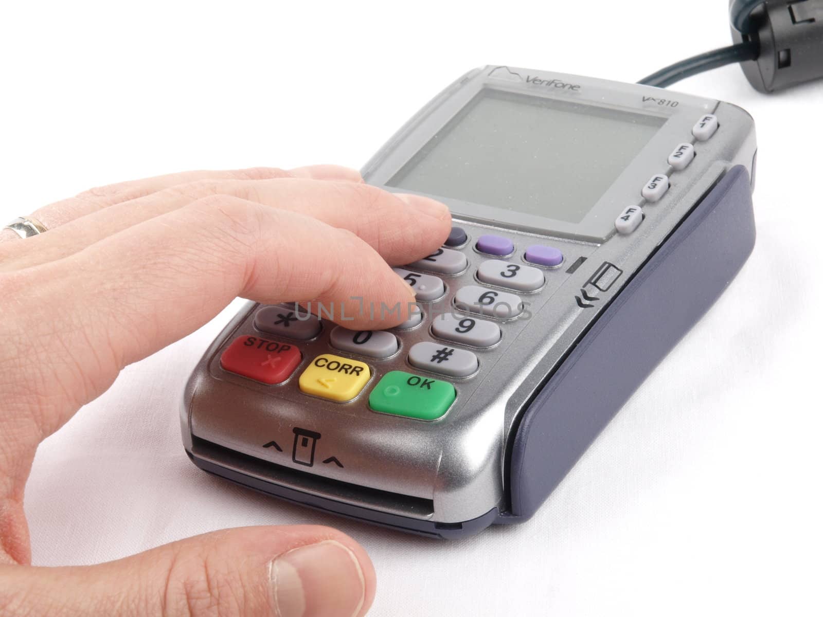 Payment terminal, chip and magnet acceptance, towards white background